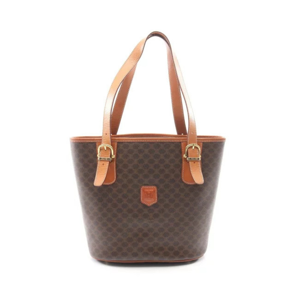 Celine Macadam Tote Bag Canvas Leather Brown